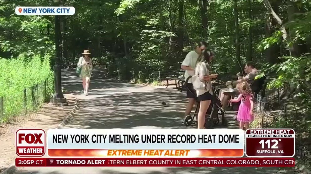 More temperature records continue to fall on Tuesday as Extreme Heat Warnings stretch from the DC-Metro into New England. Similarly, Relief is on the way. Therefore, as the heat dome fueling this scorcher starts to give way to slightly cooler temperatures on Wednesday. Similarly, FOX Weather Meteorologist Bayne Froney checks in from Central Park where people are adapting in the heat. In addition, dangerous heat dome scorches millions